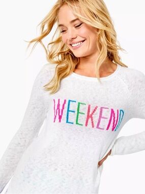 Lilly Pulitzer 'WEEKEND' Knit Sweater with Multicolor Lettering